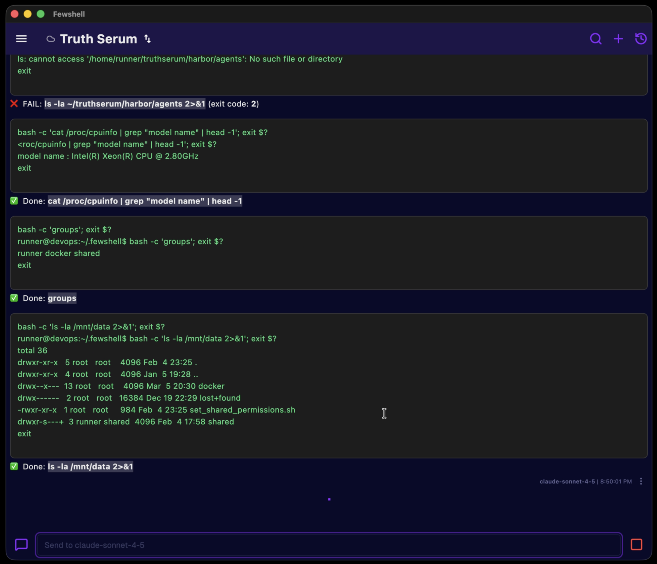 Fewshell AI SSH copilot on macOS desktop with terminal and chat
